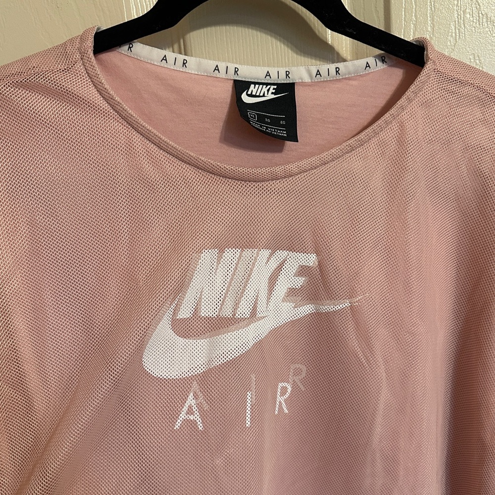 Nike Air Women’s Short Sleeve Layered Mesh Relaxed Tee, Pale Pink & White, Sz XL - Picture 3 of 9